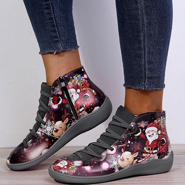 winter shoes women fashion casual flat leather retro christmas cartoon print lace up boots side zipper round toe shoe boots, Black
winter shoes women fashion casual flat leather retro christmas cartoon print lace up boots side zipper round toe shoe boots, Black