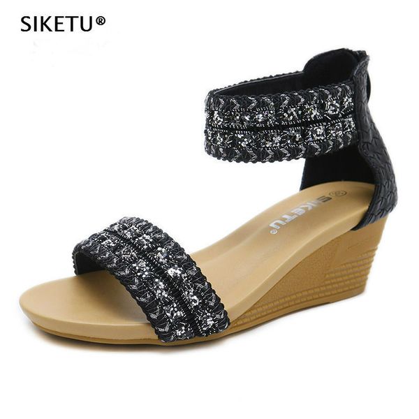 siketu womens sandals new 2020 boho style comfortable summer wedge gold pink zipper large size roman, Black
siketu womens sandals new 2020 boho style comfortable summer wedge gold pink zipper large size roman, Black