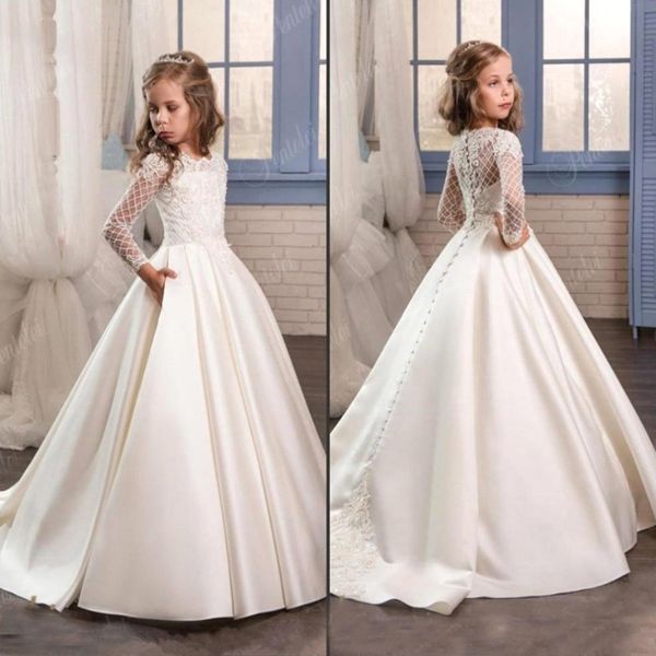 white lace applique long sleeve satin flower girl dresses for wedding special occasion dress girls first communion dresses, Red;yellow
white lace applique long sleeve satin flower girl dresses for wedding special occasion dress girls first communion dresses, Red;yellow