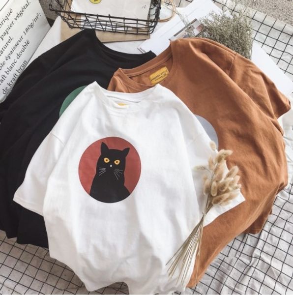 2019 wo cat harajuku cute short-sleeved t- t- shirt shirt men's and women's large size top, White
2019 wo cat harajuku cute short-sleeved t- t- shirt shirt men's and women's large size top, White