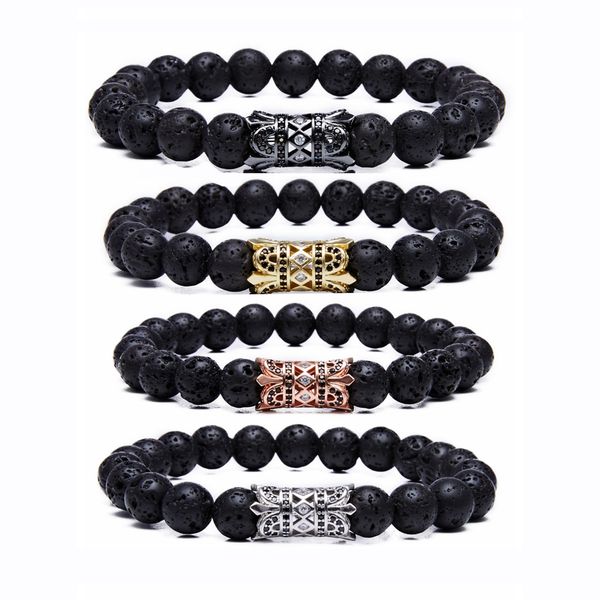 natural lava rock stone bracelets 8mm cz king crown charm bracelet for men women essential oil diffuser distance bangle, Black
natural lava rock stone bracelets 8mm cz king crown charm bracelet for men women essential oil diffuser distance bangle, Black