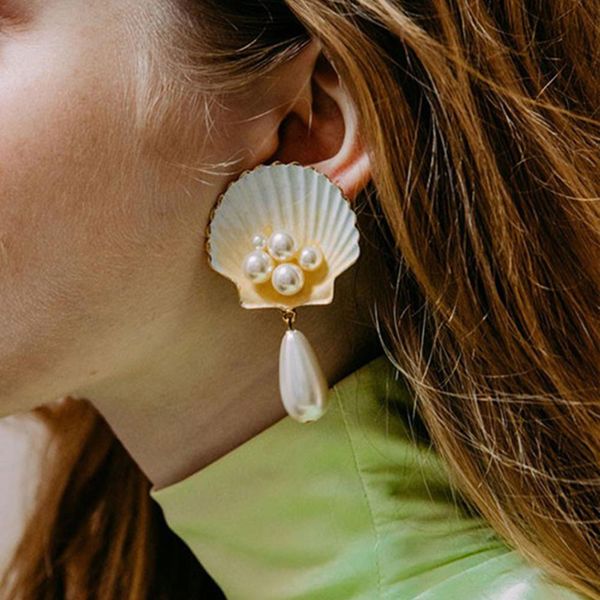 women fashion sea shell faux pearl inlaid long dangle earrings party jewelry, Silver
women fashion sea shell faux pearl inlaid long dangle earrings party jewelry, Silver