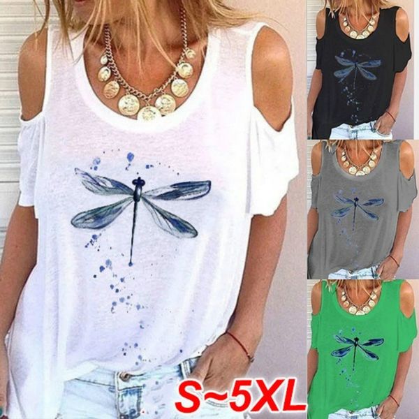 new fashion women summer shoulder round neck casual printed short-sleeved t-shirt strapless loose plus size s-5xl, White
new fashion women summer shoulder round neck casual printed short-sleeved t-shirt strapless loose plus size s-5xl, White