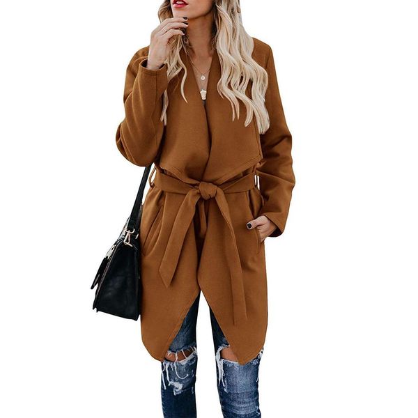 women fashion lapel collar long sleeve causal waistbelt casual winter overcoat solid, Black
women fashion lapel collar long sleeve causal waistbelt casual winter overcoat solid, Black