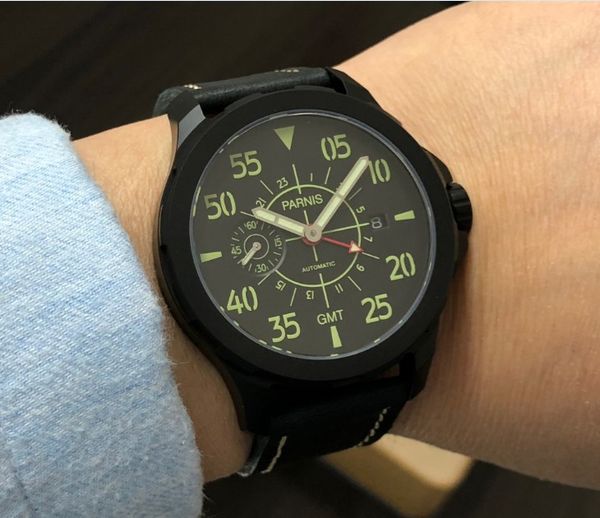 sapphire crystal 44mm gmt automatic mechanical movement luminous black dial automatic date men's watch p204-p8, Slivery;brown
sapphire crystal 44mm gmt automatic mechanical movement luminous black dial automatic date men's watch p204-p8, Slivery;brown