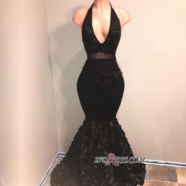 black mermaid flower prom dresses halter v neck sweep train evening gowns formal dress party wear custom made
black mermaid flower prom dresses halter v neck sweep train evening gowns formal dress party wear custom made