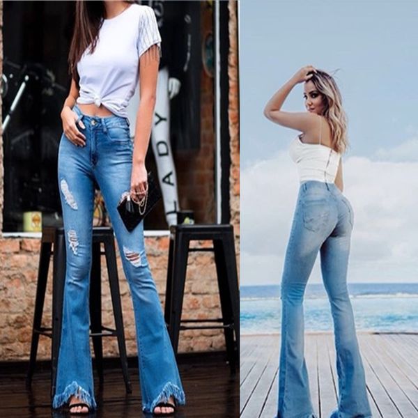 2019 explosion models spring denim high waist hole pants micro bell pants women's slim slimming pants lf006, Blue
2019 explosion models spring denim high waist hole pants micro bell pants women's slim slimming pants lf006, Blue