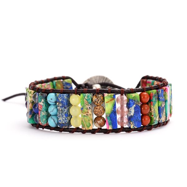 chakra wrap bracelet handmade multi color natural stone tube leather bracelet couples bracelets creative gifts, Golden;silver
chakra wrap bracelet handmade multi color natural stone tube leather bracelet couples bracelets creative gifts, Golden;silver