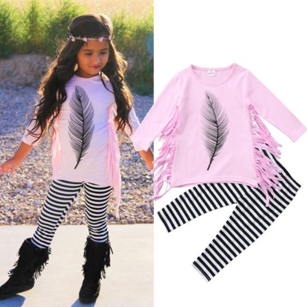 2pcs autumn winter baby girls clothes long sleeve feather kids tassel striped pant baby clothing set, White
2pcs autumn winter baby girls clothes long sleeve feather kids tassel striped pant baby clothing set, White