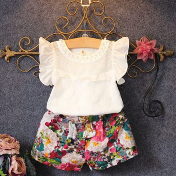 2019 cute toddler girls baby clothes t-shirt +flower skirt shorts outfits set, White
2019 cute toddler girls baby clothes t-shirt +flower skirt shorts outfits set, White