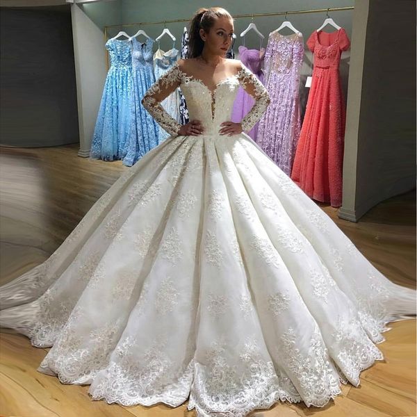 2019 luxury sheer jewel neck ball gown wedding dresses vintage long sleeves lace applique ruched puffy skirt bridal wedding gowns bc0811
2019 luxury sheer jewel neck ball gown wedding dresses vintage long sleeves lace applique ruched puffy skirt bridal wedding gowns bc0811
