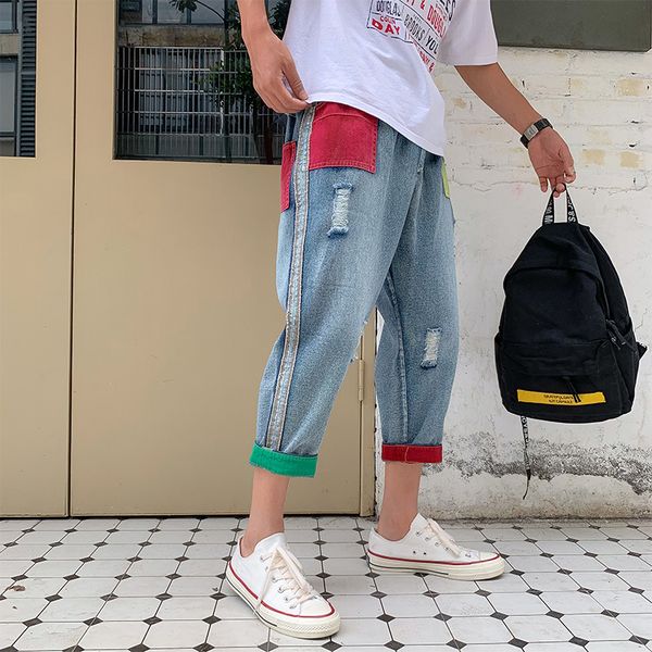 wholesale 2019 ripped hole jeans hombre streetwear denim retro patch loose trend straight multi-pocket teenagers jeans men, Blue
wholesale 2019 ripped hole jeans hombre streetwear denim retro patch loose trend straight multi-pocket teenagers jeans men, Blue