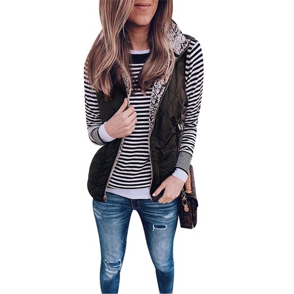 new women warm vests sherpa fleece zip up pockets reversible vest sleeveless lightweight female jacket outwear autumn winter, Black;white
new women warm vests sherpa fleece zip up pockets reversible vest sleeveless lightweight female jacket outwear autumn winter, Black;white