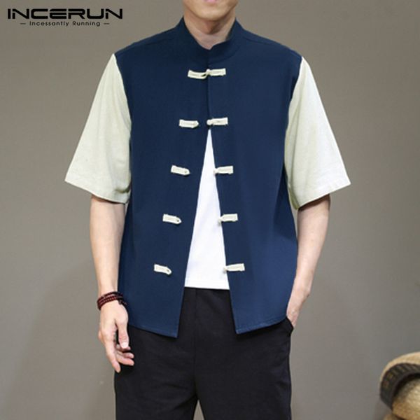 2020 chinese style men shirt patchwork elegant cotton button short sleeve vintage casual stand collar street camisa incerun, White;black
2020 chinese style men shirt patchwork elegant cotton button short sleeve vintage casual stand collar street camisa incerun, White;black