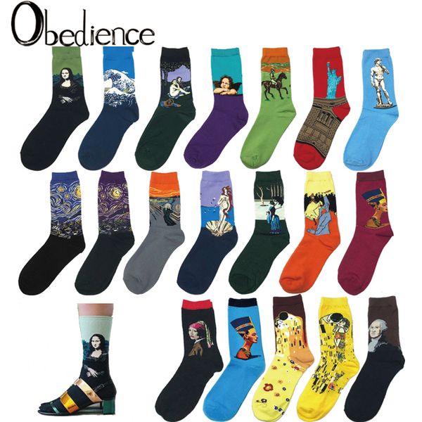Classic Retro Abstract Oil Painting Art cotton Socks men and Women Modern Van Gogh Starry Night Oil Painting print lady Sox