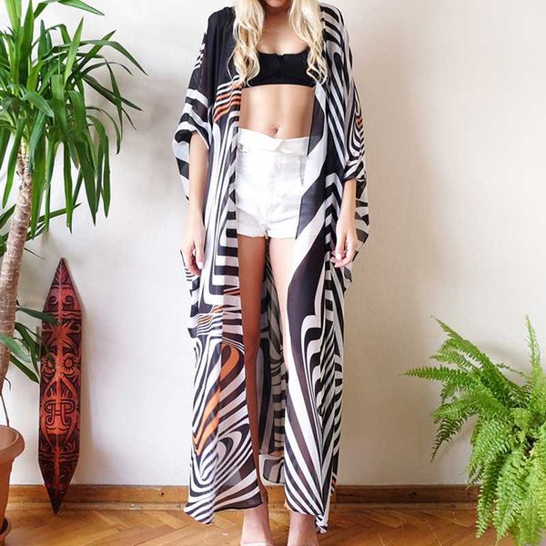 chiffon black and white stripes beach cover up bathing suit for women beach swim cover up dress, Blue;gray
chiffon black and white stripes beach cover up bathing suit for women beach swim cover up dress, Blue;gray
