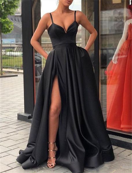 split black satin prom dresses with pockets 2019 spaghetti straps elegant long evening party gowns wine red women formal dress
split black satin prom dresses with pockets 2019 spaghetti straps elegant long evening party gowns wine red women formal dress