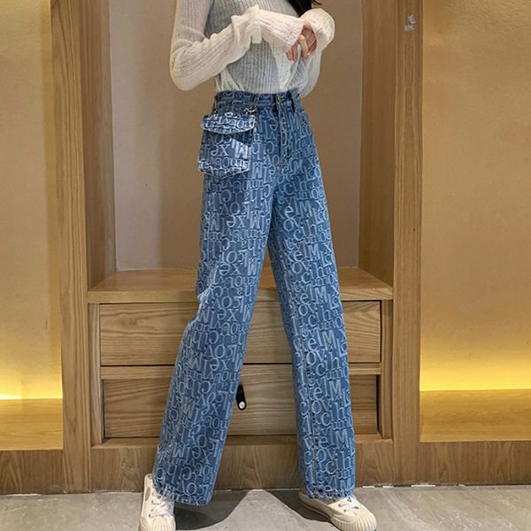 new washed letter jacquard retro long straight jeans for women high waisted boyfriend jeans with pockets woman loose denim pants, Blue
new washed letter jacquard retro long straight jeans for women high waisted boyfriend jeans with pockets woman loose denim pants, Blue