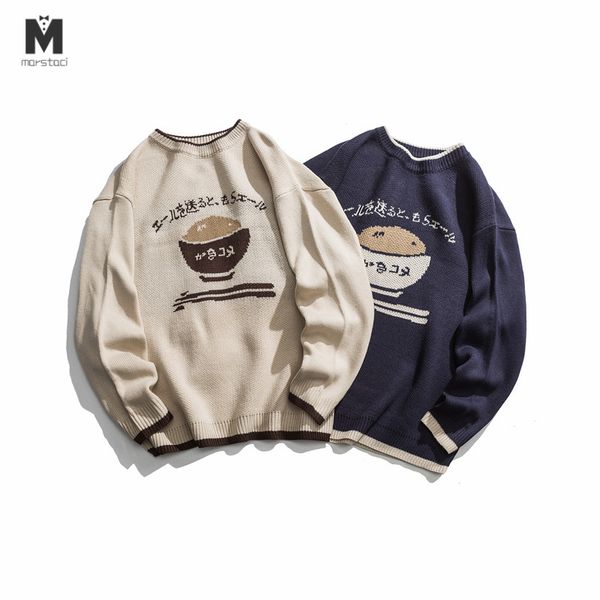 men pullover sweaters retro japanese style cartoon pattern acrylic oversize hip hop streetwear o-neck autumn new men's sweaters, White;black
men pullover sweaters retro japanese style cartoon pattern acrylic oversize hip hop streetwear o-neck autumn new men's sweaters, White;black