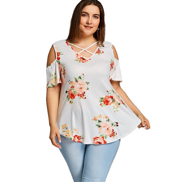 plus size t shirts for women summer loose shirt cross rope v neck off shoulder short sleeved printing female t shirts top, White
plus size t shirts for women summer loose shirt cross rope v neck off shoulder short sleeved printing female t shirts top, White