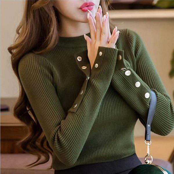 fashion 2020 new spring autumn women sweater knitted long sleeve o-neck slim office lady button casual sweaters, White;black
fashion 2020 new spring autumn women sweater knitted long sleeve o-neck slim office lady button casual sweaters, White;black