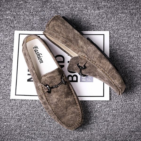

men loafers shoes brand fashion soft man moccasins loafers suede leather slip on shoes men flats gommino driving khaki, Black