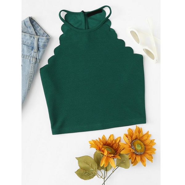women 2020 crop solid black scallop trim halter new summer women sleeveless slim camisole tees top, White
women 2020 crop solid black scallop trim halter new summer women sleeveless slim camisole tees top, White