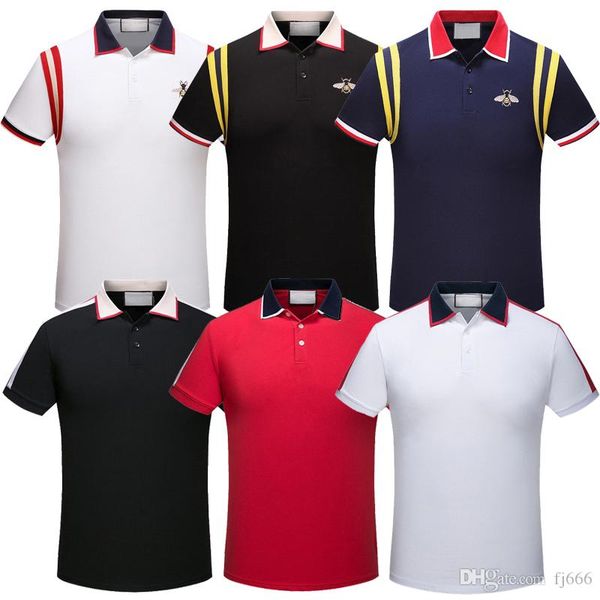 italy designer men polo shirts short sleeved snake bee floral embroidery mens polo shirt fashion casual polo shirt, White;black 
italy designer men polo shirts short sleeved snake bee floral embroidery mens polo shirt fashion casual polo shirt, White;black