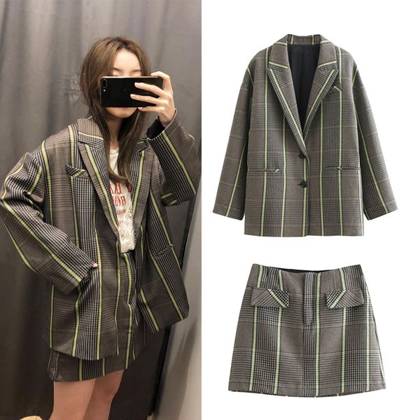 retro plaid fashion set women's blazer high waist skirt two-piece 2019 spring and summer new temperament fashion women's clothes, White
retro plaid fashion set women's blazer high waist skirt two-piece 2019 spring and summer new temperament fashion women's clothes, White