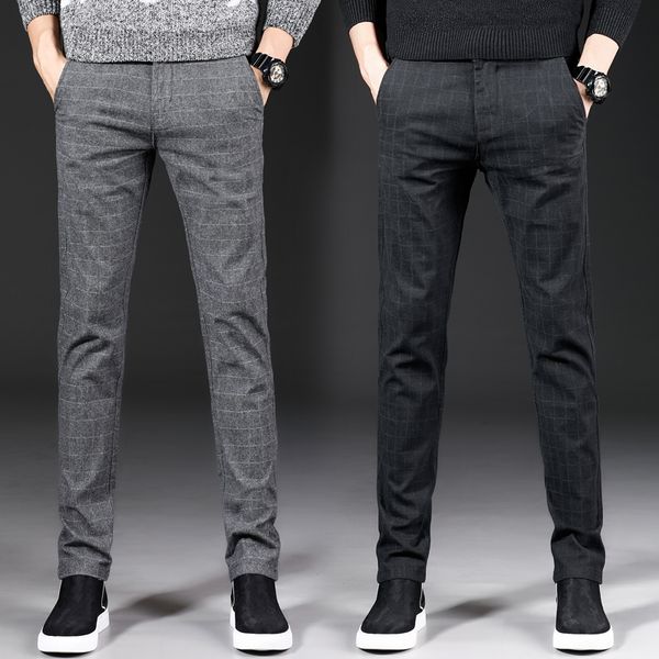 men's business casual pants trend designer korean style slim male trousers classic plaid straight stretch pants men, Black
men's business casual pants trend designer korean style slim male trousers classic plaid straight stretch pants men, Black