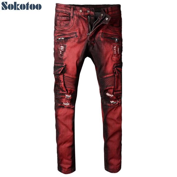 sokotoo men's red pocket cargo biker jeans for motorcycle slim holes ripped distressed stretch denim pants, Blue
sokotoo men's red pocket cargo biker jeans for motorcycle slim holes ripped distressed stretch denim pants, Blue