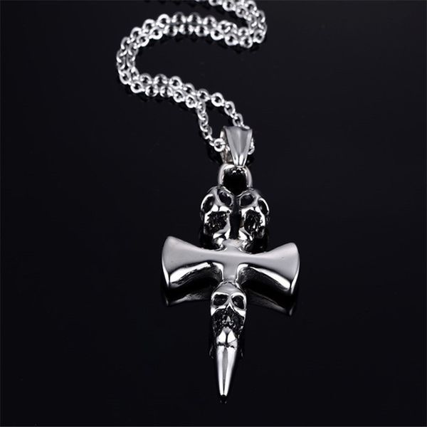cross & skull pendant with clear zirconia 316l stainless steel pendant necklace for men rock roll style hip hop jewelry, Silver
cross & skull pendant with clear zirconia 316l stainless steel pendant necklace for men rock roll style hip hop jewelry, Silver