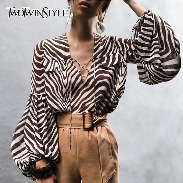 twotwinstyle casual striped women blouse v neck lantern sleeve bandage oversize shirt female summer 2019 fashion clothes, White
twotwinstyle casual striped women blouse v neck lantern sleeve bandage oversize shirt female summer 2019 fashion clothes, White