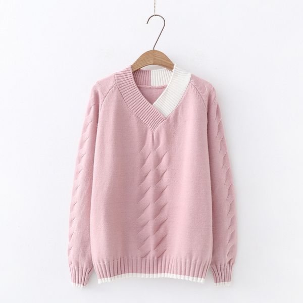 women's sweaters 2021 autumn winter knitted pullover sweater women long sleeve spliced v neck pink white blue red jumpers, White;black
women's sweaters 2021 autumn winter knitted pullover sweater women long sleeve spliced v neck pink white blue red jumpers, White;black