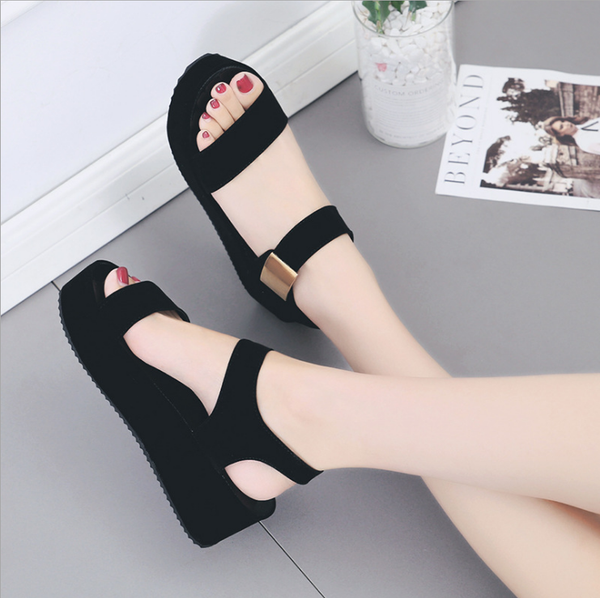 women thick-soled muffin sandals k8, Black