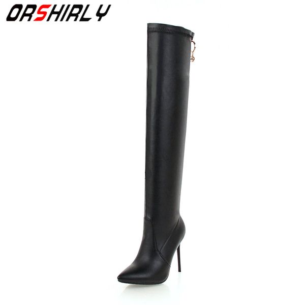 orshirly women over-the-knee boots pu leather super high thin heels waterproof pointed toe solid color plus size 34-46, Black
orshirly women over-the-knee boots pu leather super high thin heels waterproof pointed toe solid color plus size 34-46, Black