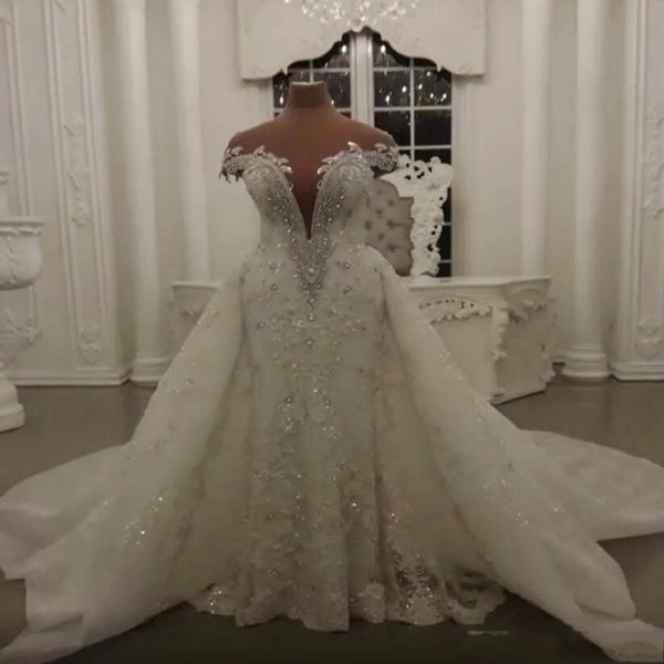 роскошная русалка overskirts свадебные платья с бисером кристаллов кружева аппликации свадебное платье иллюзии назад sexy плюс размер платье, White
роскошная русалка overskirts свадебные платья с бисером кристаллов кружева аппликации свадебное платье иллюзии назад sexy плюс размер платье, White