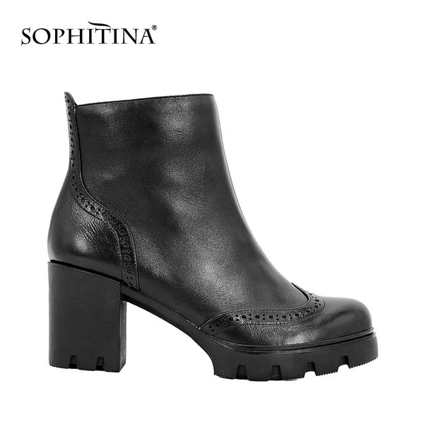 sophitina 2018 handmade ankle women boot retro round toe brogue style high heel boot solid genuine leather office lady shoes b38, Black 
sophitina 2018 handmade ankle women boot retro round toe brogue style high heel boot solid genuine leather office lady shoes b38, Black