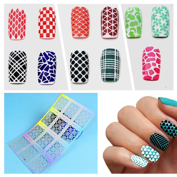 12 tips/sheet laser nails vinyls nail art manicure stencil nail art hollow stickers decoration tools accessories, Black
12 tips/sheet laser nails vinyls nail art manicure stencil nail art hollow stickers decoration tools accessories, Black