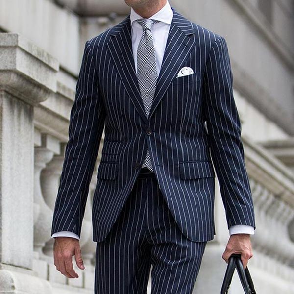 two buttons navy blue strips groom tuxedos notch lapel men suits 2 pieces wedding/prom/dinner blazer (jacket+pants+tie) w795, Black;gray
two buttons navy blue strips groom tuxedos notch lapel men suits 2 pieces wedding/prom/dinner blazer (jacket+pants+tie) w795, Black;gray