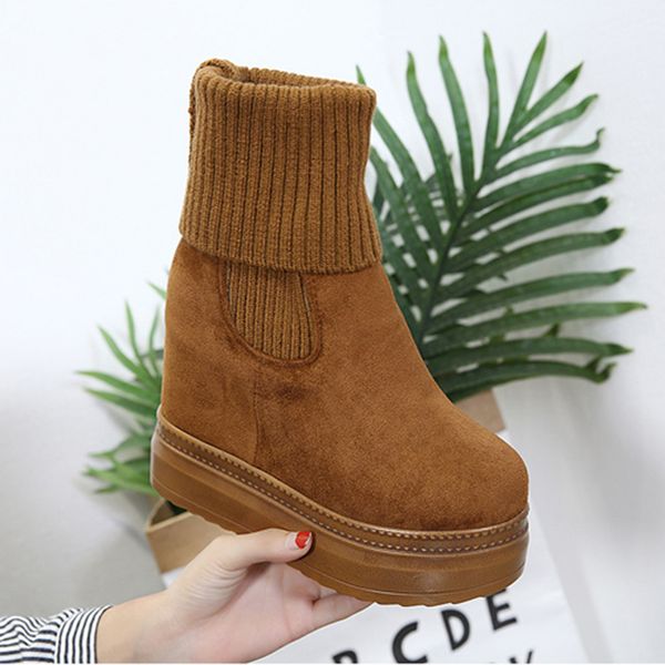 women's mid-calf boots winter knitting wool hidden heel woman warm winter boots fashion platform thick sole shoes women boot, Black
women's mid-calf boots winter knitting wool hidden heel woman warm winter boots fashion platform thick sole shoes women boot, Black