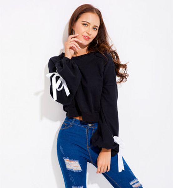 women lantern sleeve short hoodies fashion ladies long-sleeved loose t shirts female bow-knot casual sweatshirts, Black
women lantern sleeve short hoodies fashion ladies long-sleeved loose t shirts female bow-knot casual sweatshirts, Black