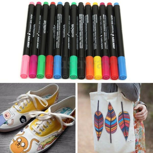 12 multicolors permanent fabric marker pens white board t-shirt cloth shoes textile paint diy art school, Black;red
12 multicolors permanent fabric marker pens white board t-shirt cloth shoes textile paint diy art school, Black;red