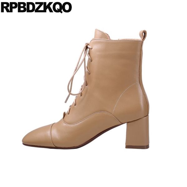 chunky square toe vintage short 2019 brown genuine leather winter shoes lace up fall fur women ankle boots medium heel zipper, Black
chunky square toe vintage short 2019 brown genuine leather winter shoes lace up fall fur women ankle boots medium heel zipper, Black