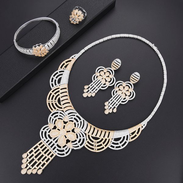 larrauri 4pcs statement necklace/earrings/ring/bracelet for women luxury tassels women wedding cubic zirconia jewelry sets 2019, Silver
larrauri 4pcs statement necklace/earrings/ring/bracelet for women luxury tassels women wedding cubic zirconia jewelry sets 2019, Silver