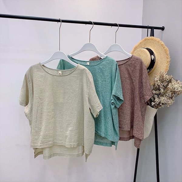 2020 national style collage linen short-sleeved pullover t-shirt pullover round collar loose women's t-shirt origin, White
2020 national style collage linen short-sleeved pullover t-shirt pullover round collar loose women's t-shirt origin, White