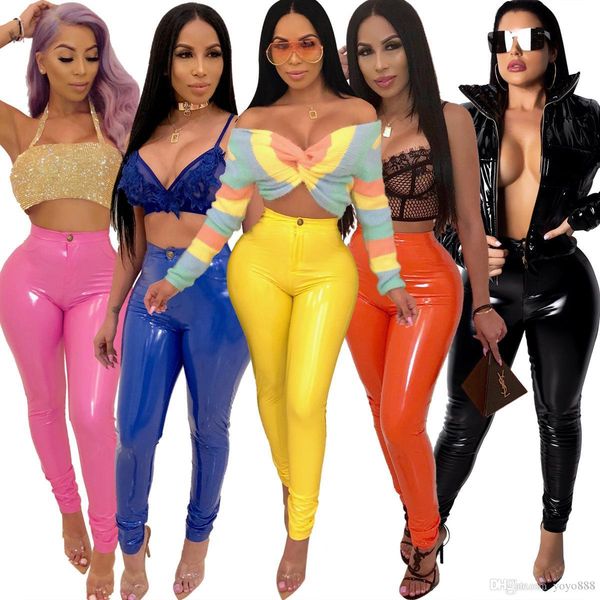new shiny vinyl faux patent leather stretch leggings wet look pvc pu trousers, Black