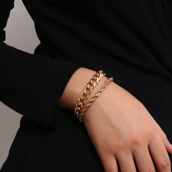 of-lilu 2pcs/set curb cuban chunky thick twisted bracelets men punk hip hop gold color bracelets bangles for women 2020 jewelry, Golden;silver
of-lilu 2pcs/set curb cuban chunky thick twisted bracelets men punk hip hop gold color bracelets bangles for women 2020 jewelry, Golden;silver