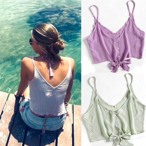 2018 women vest fashion summer solid sleeveless v-neck buttons casual streetwear short female ladies camis vest, White
2018 women vest fashion summer solid sleeveless v-neck buttons casual streetwear short female ladies camis vest, White