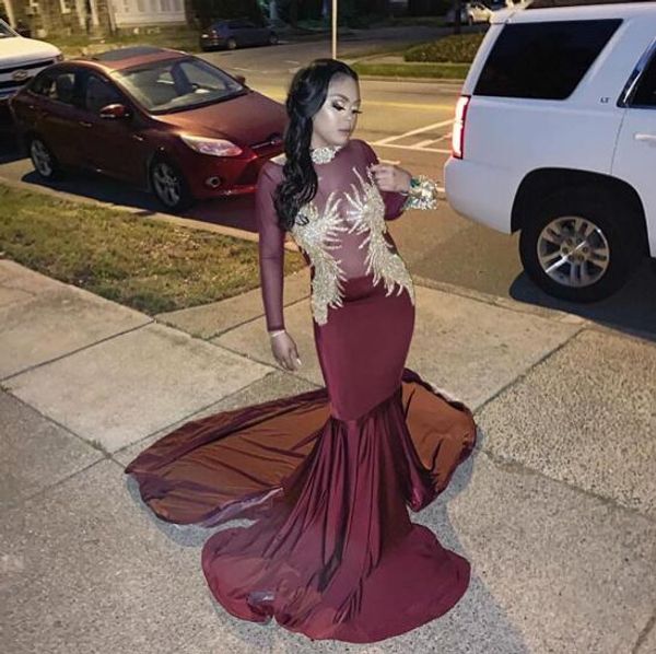 mermaid prom evening gowns see through long slleves with gold apploques african black girls dresses, Black;red
mermaid prom evening gowns see through long slleves with gold apploques african black girls dresses, Black;red